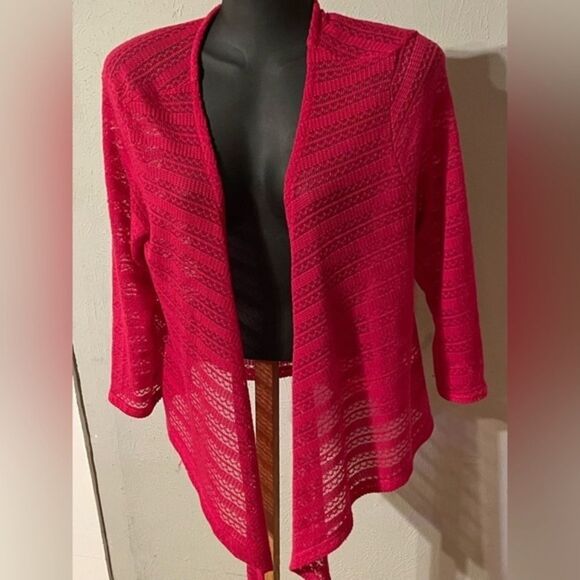 NWT medium Faded Glory pink waterfall open tie front shrug cardigan sweater - Picture 3 of 11